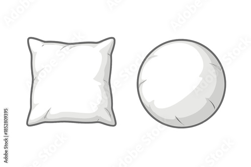 Square and round white pillows on dark background