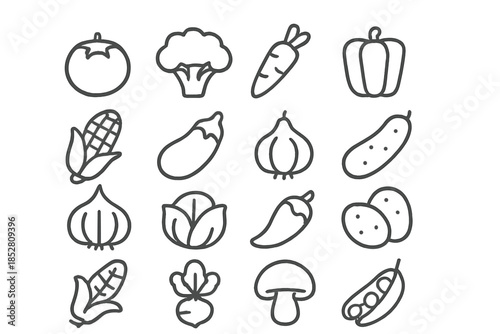 Set of outline vegetable icons on a gray background