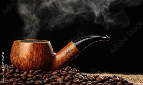 Wallpaper Mural Elegant Smoking Tobacco Pipe Resting on Roasted Coffee Beans with Wisps of Smoke Against a Dark Background Torontodigital.ca