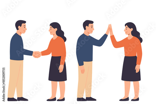 Business handshake and high five