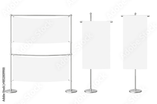 Blank White Banners on Stands