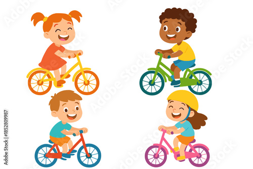 Diverse Children Riding Brightly Lit Bicycles