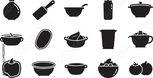 Kitchen utensil and food container icons