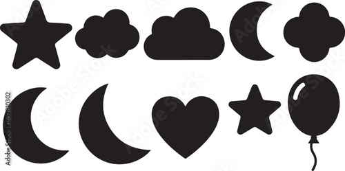 Black silhouette cute shapes collection