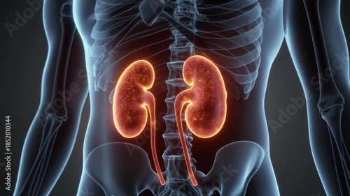 Human kidney futuristic. 3D illustration of human kidneys. Science and Medical technology. Kidney anatomy