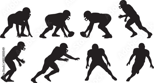 Football player silhouettes action poses