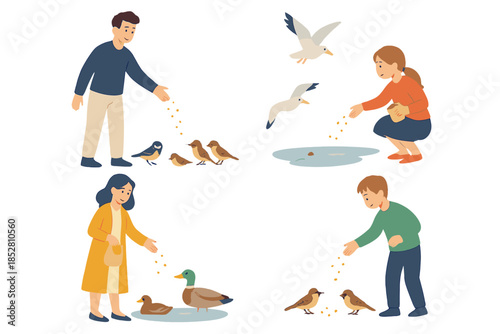 People feeding animals in nature