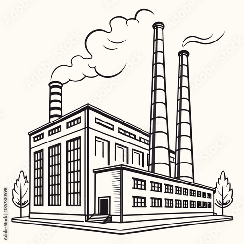Industrial factory with tall chimneys