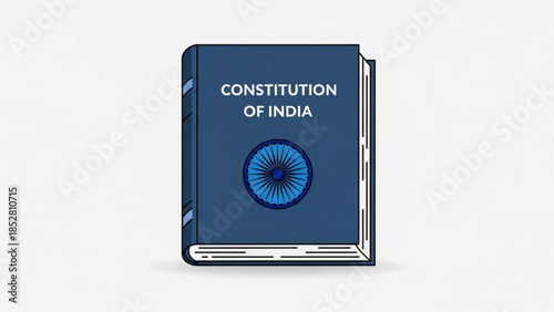 Constitution of India Dark Blue Book with Ashoka Chakra 3D Render Isolated on White Symbolizing Law and Justice