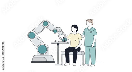 Scientists Operating Robotic Arm in Laboratory Setting.