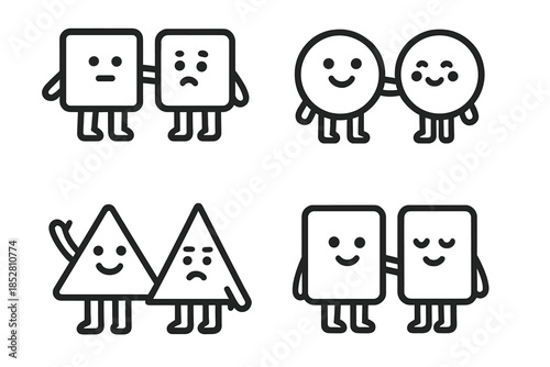 Cute Geometric Characters Expressing Emotions
