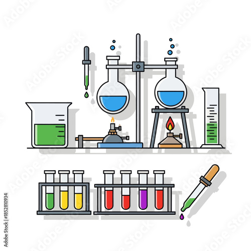 scientific laboratory setup with glassware and chemical reagents for experiments