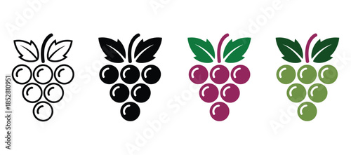 Grapes icon set, featuring a vibrant array of grape illustrations, capturing juicy fruit details, perfect for food designs, farm projects, culinary graphics