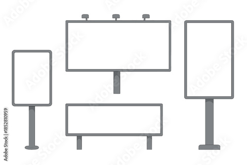Collection of four blank digital billboards and signboards
