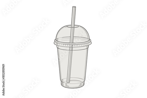 Clear plastic cup with dome lid and straw
