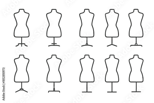 Ten Tailor's Dummies on a Dark Background