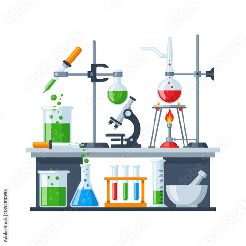 Modern Laboratory Setup with Scientific Glassware and Equipment for Chemical Experiments