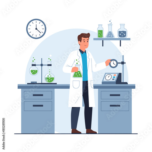 innovative laboratory scientist conducting experiments with modern equipment in clean laboratory