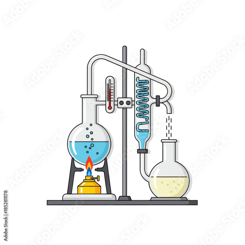 Innovative laboratory setup demonstrating chemical distillation and separation processes in a
