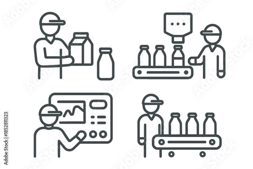 Factory workers and production line icons