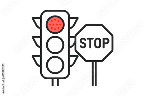 Red Traffic Light and Stop Sign