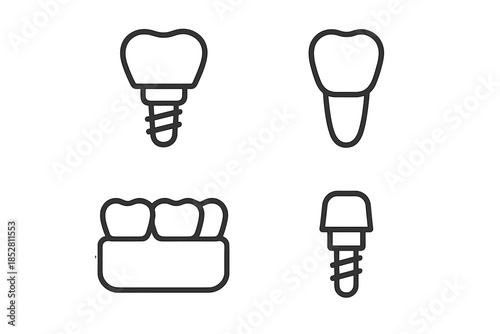 Dental Implant and Crown Icons on Dark Background