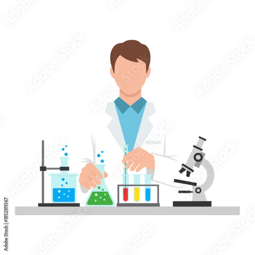 scientist conducting laboratory research with various chemical experiments and laboratory equipment