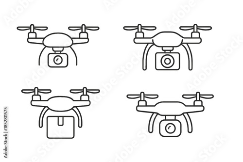 Drone icons with camera and package