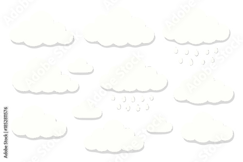 White clouds and rain on a blue textured background