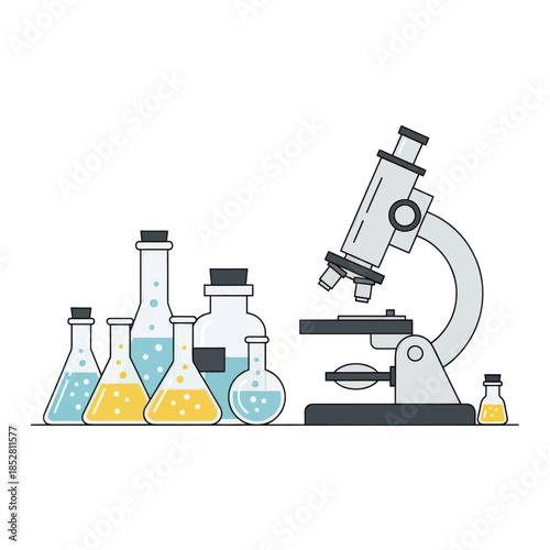 Scientific laboratory setup featuring test tubes and microscope for research and experiments in a