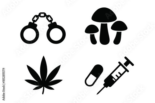 Set of Icons Representing Illicit Substances and Crime