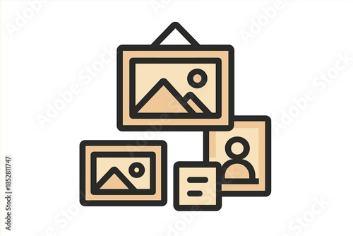 Gallery wall of framed pictures and icons