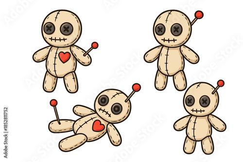 Four voodoo dolls with pins