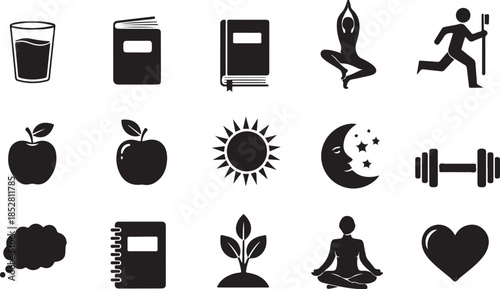 Wellness and healthy lifestyle icons set