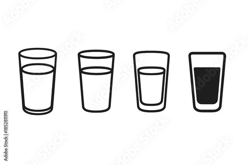 Four glasses with different amounts of liquid