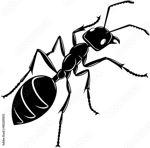 Stylized Ant with Segmented Body and Mandibles