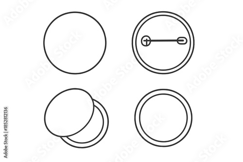 Set of blank pin badges in different views