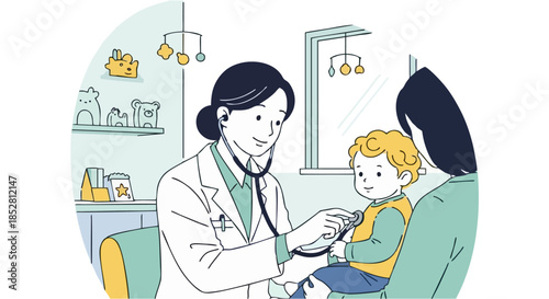 Child Receiving Medical Checkup from Doctor in Clinic.