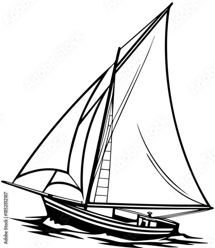Stylized Sailboat with Full Sails on Waves