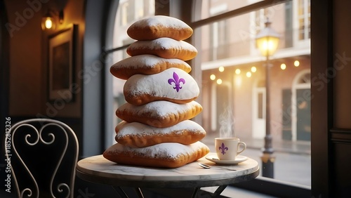 Donuts on a table in cafe.