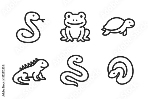 Set of six reptile and amphibian icons