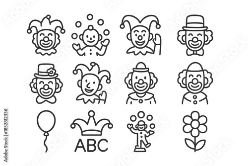 Clown Icons Collection on Dark Gradient Background