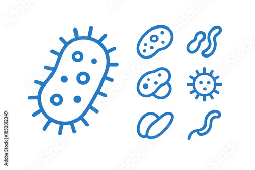 Blue Microbe Icons on Dark Gradient Background