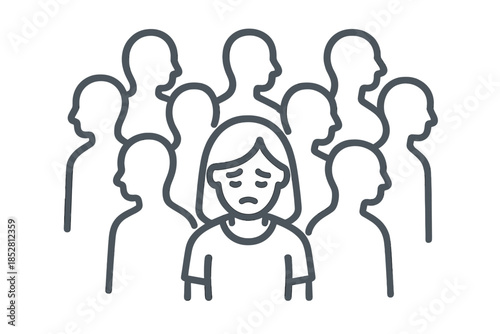 Sad person in a crowd