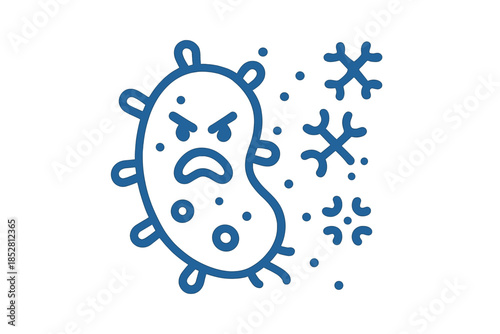 Cartoon Virus Icon with Angry Face and Snowflakes