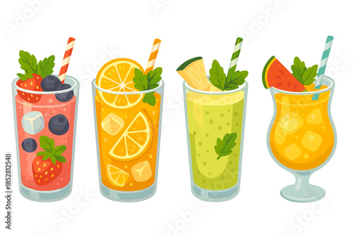 Colorful Summer Drinks with Fruits
