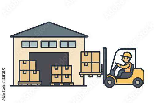Forklift driver working at a warehouse loading boxes