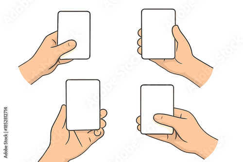 Four hands holding blank playing cards