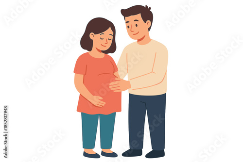 Pregnant couple holding belly with glowing effect