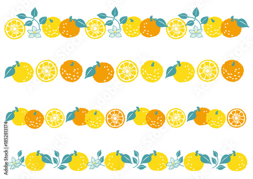 レトロ風のシンプルでポップな柚子のイラスト　ライン4種